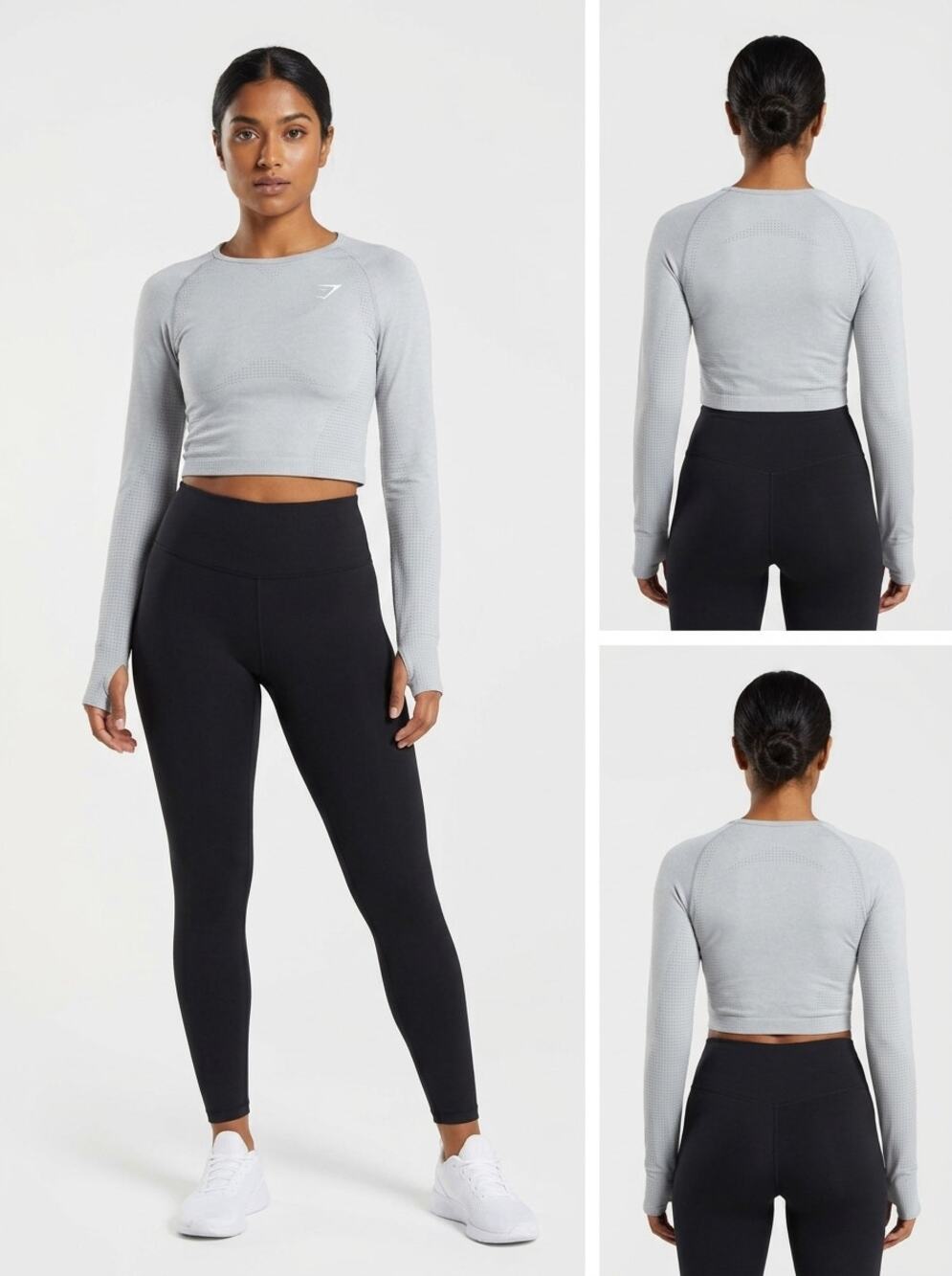 Gymshark Gray Crew Neck Knit Stretch Graphic Sweatshirt Women Size M